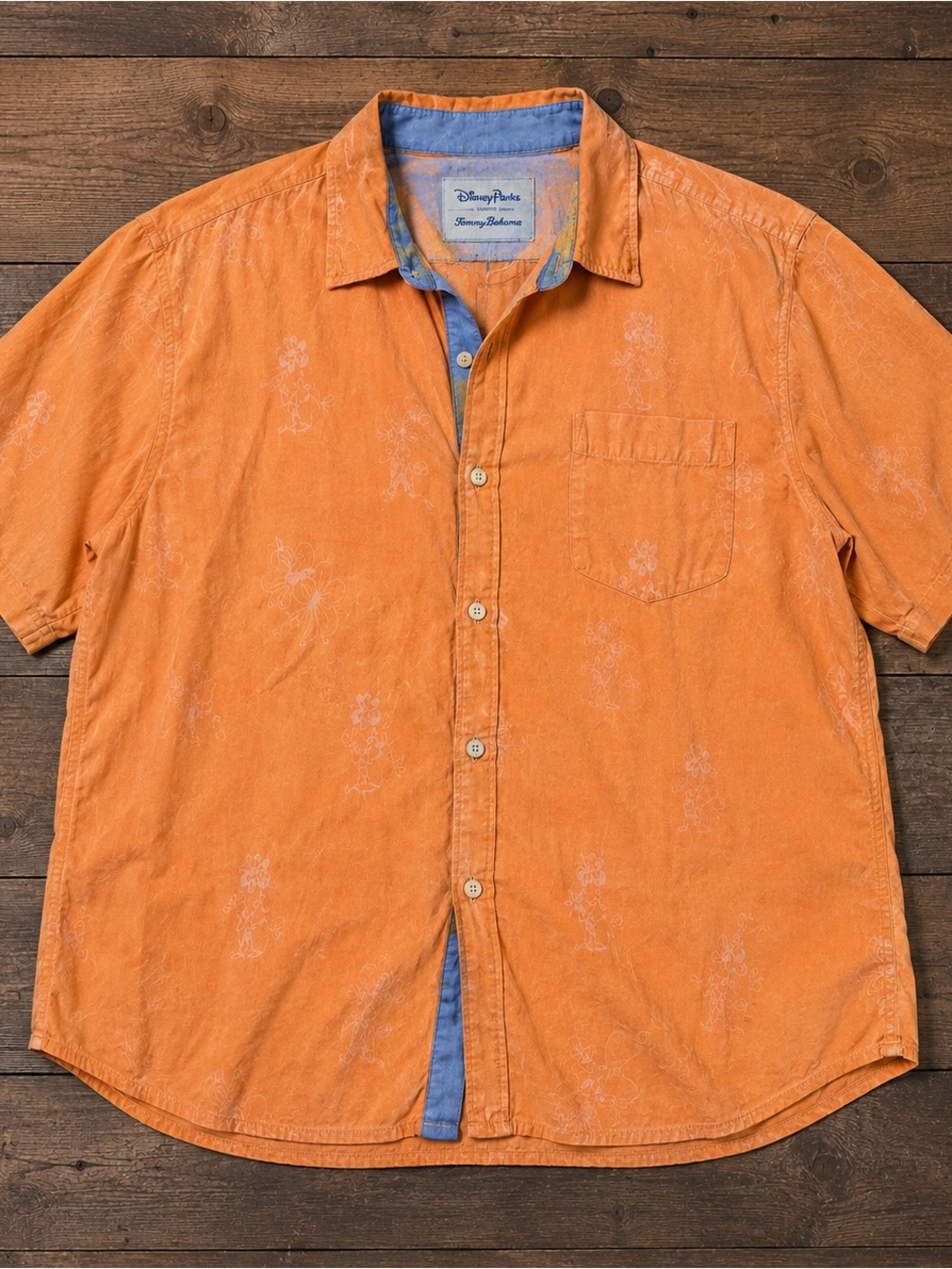 Tommy Bahama Orange Short-Sleeve Button-Down Shirt with Blue Trim